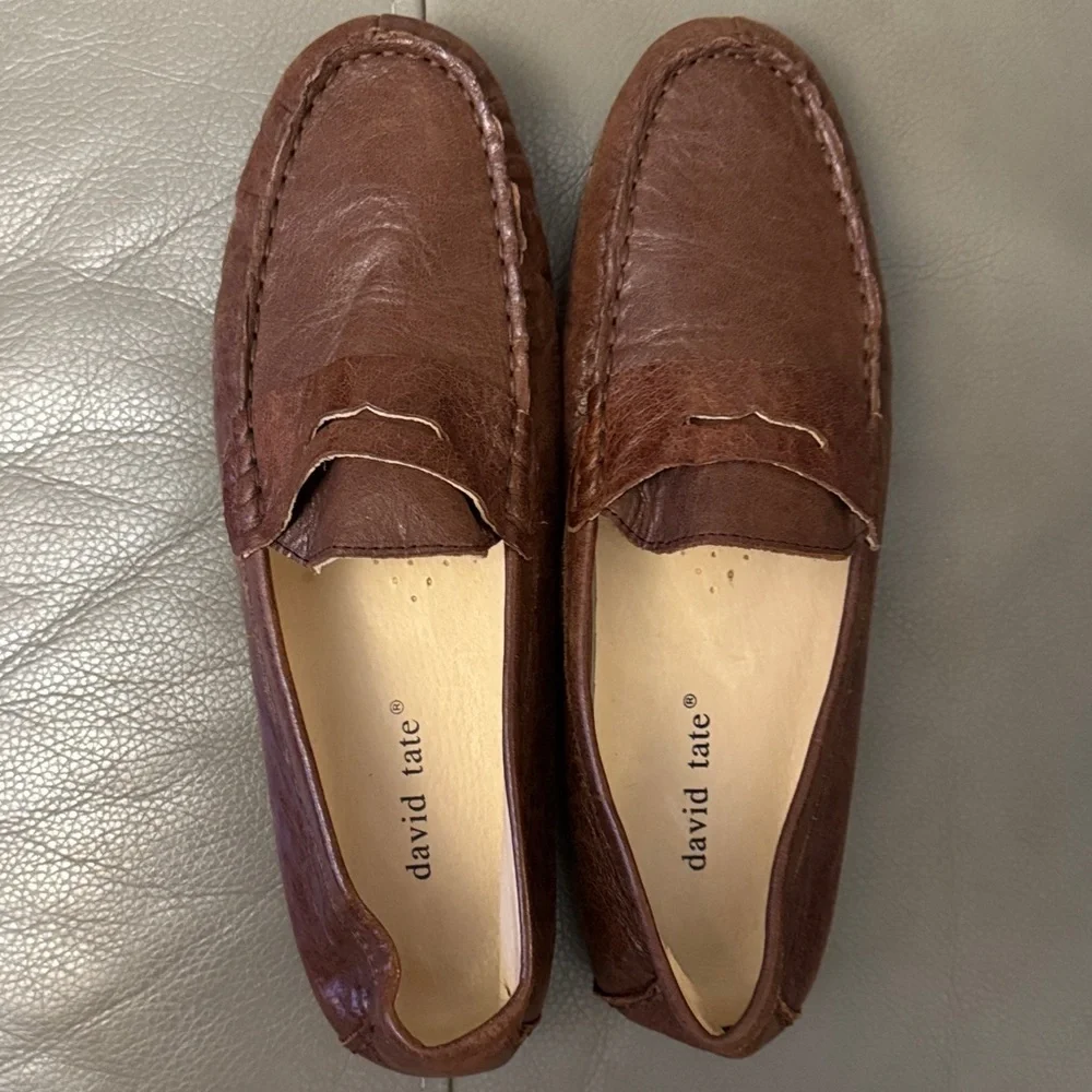 David Tate Rich Brown Leather Slip-On Loafers